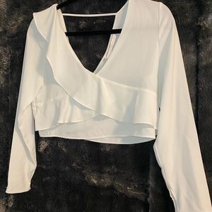 Zara white long sleeve shirt, cropped